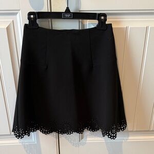 LOFT Black A-Line Skirt with Laser-Style Scalloped Hem